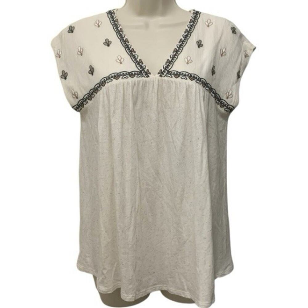 Lucky Brand Embroidered Top Ivory Boho Relaxed Fit Womens Small